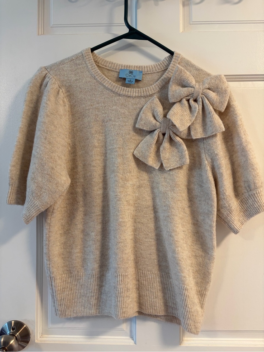 CeCe Cream Short-Sleeve Bow-Appliqué Sweater